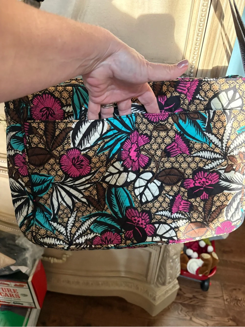 Vera Bradley Floral Laptop Crossbody in Teal, Pink & Brown